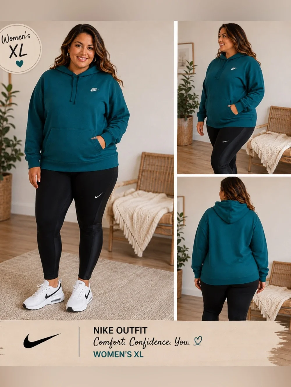 Nike Women's Teal Green Pullover Hoodie - XL
